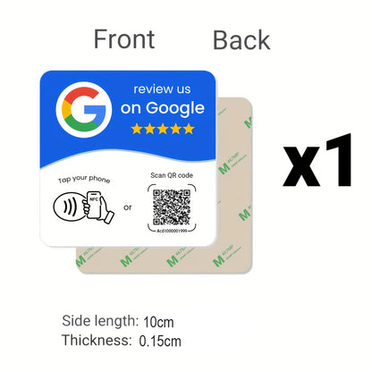 Tarjeta NFC Google azul, frente y dorso