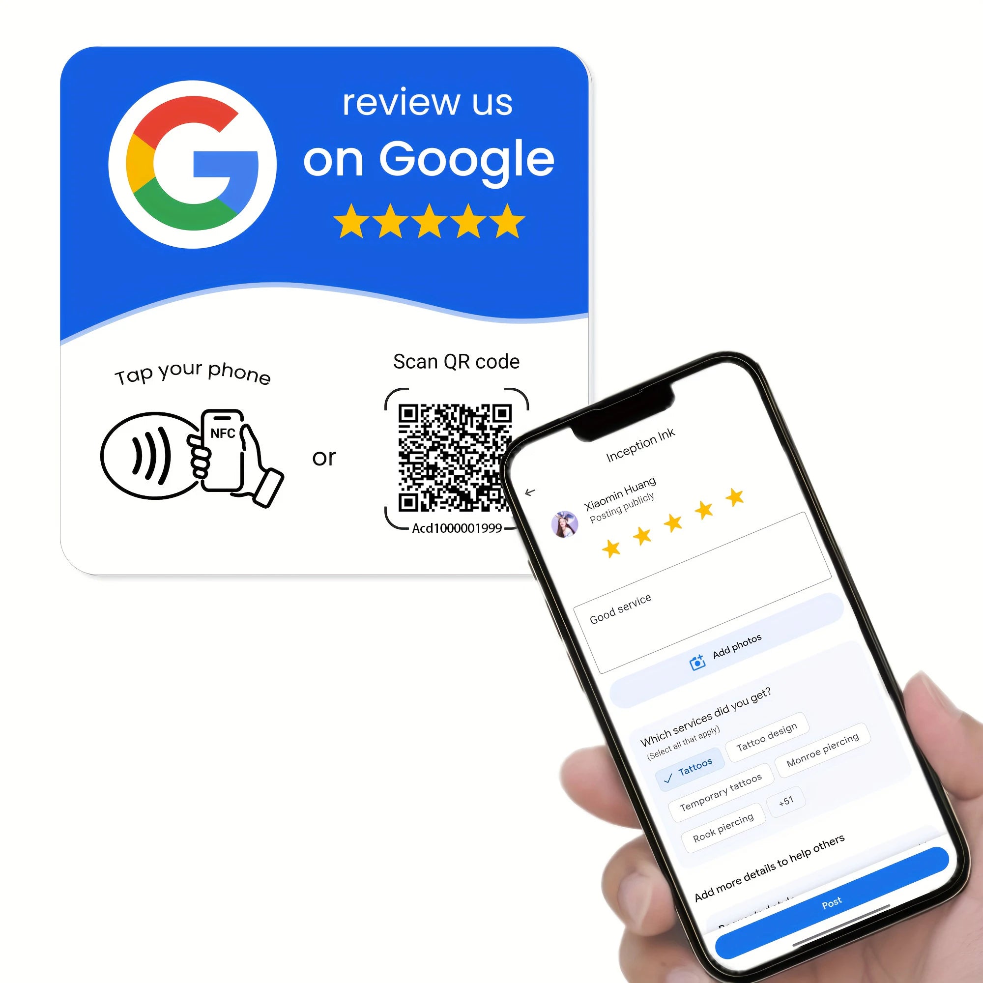 Tarjeta NFC Google azul en uso