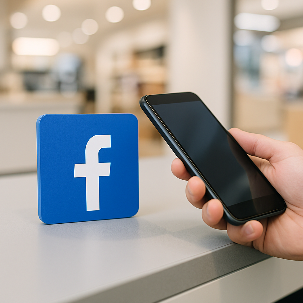 Tarjeta NFC Facebook en un mostrador, foto de estilo